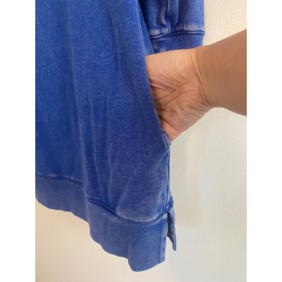 Coldwater Creek Blue Distressed Longline Sweatshirt With Pockets Size M - Picture 4 of 6